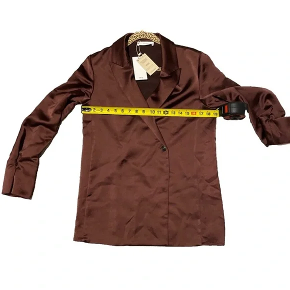 Mango NWT Satin double-breasted jacket Brown Small - Picture 7 of 8